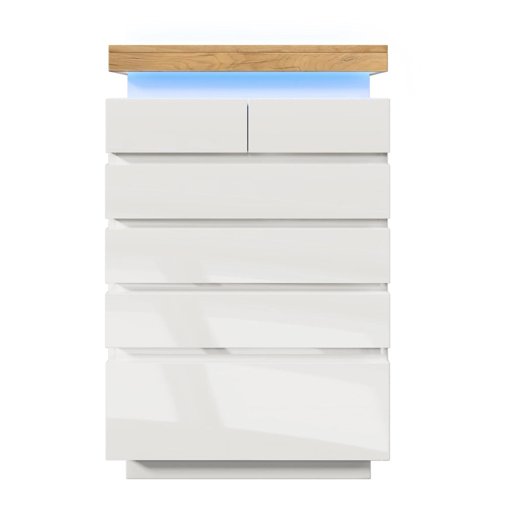 Comò con 6 Cassetti e LED con Controllo tramite App e Touch per Soggiorno e Camera 73×39×115 cm