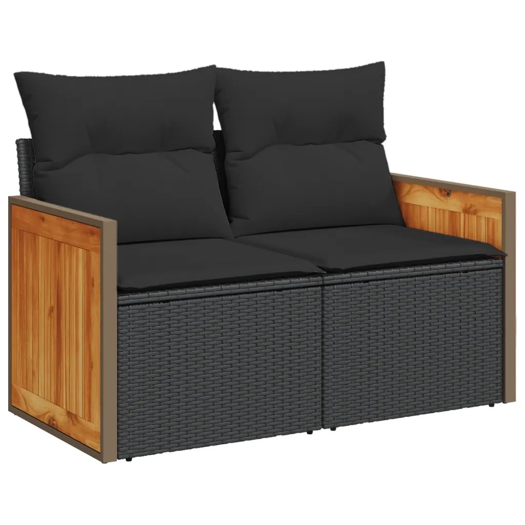 Divano da Giardino con Cuscini a 2 Posti Nero in Polyrattan 365979
