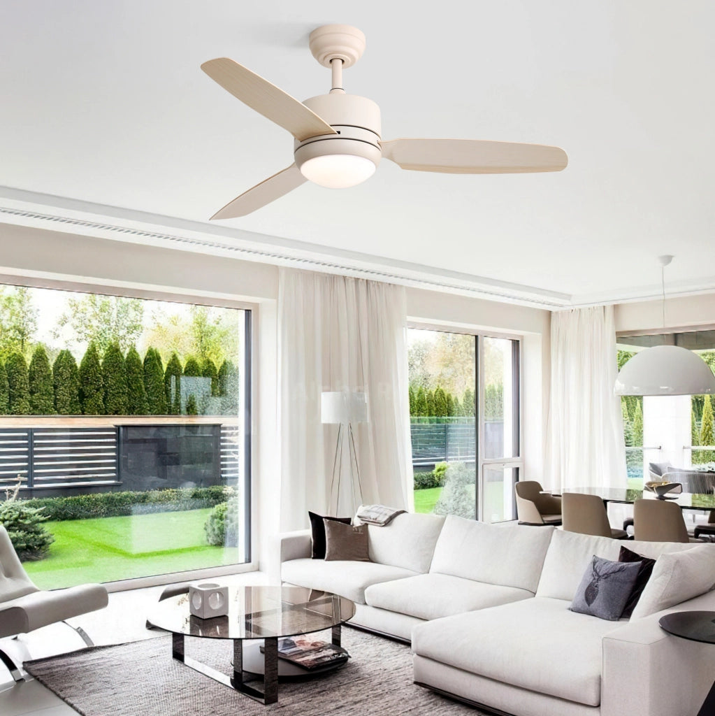 Ventilatore da soffitto 46 pollici con luce LED 3 colori, pale in ABS, motore DC reversibile e telecomando
