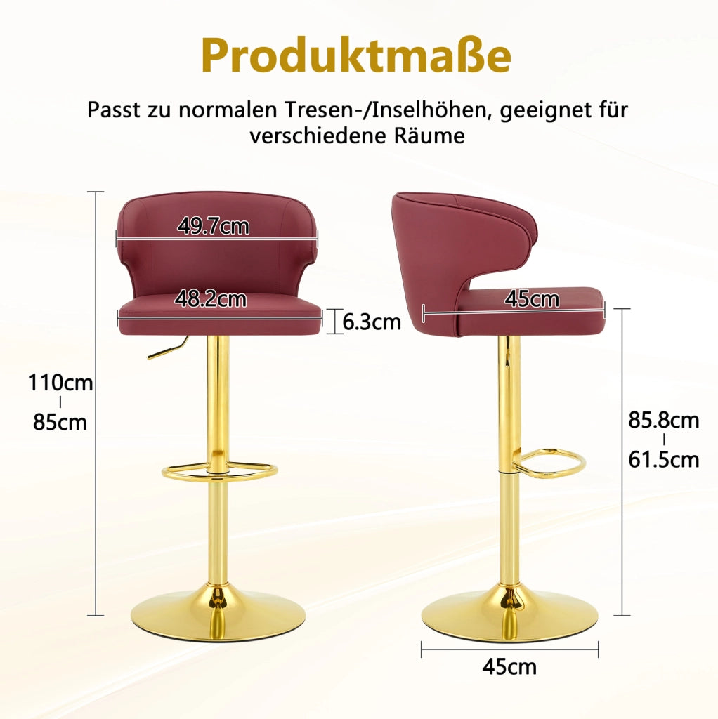 Set 2 sgabelli da bar regolabili e girevoli 360° in PU rosso con schienale HOMVRA