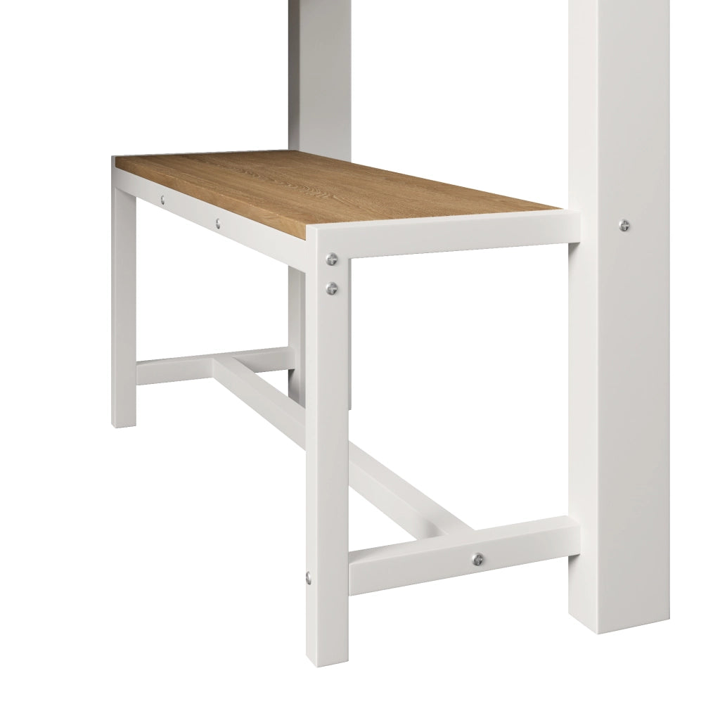 Letto a soppalco 90x200 cm in metallo bianco con scrivania, LED e ripiani
