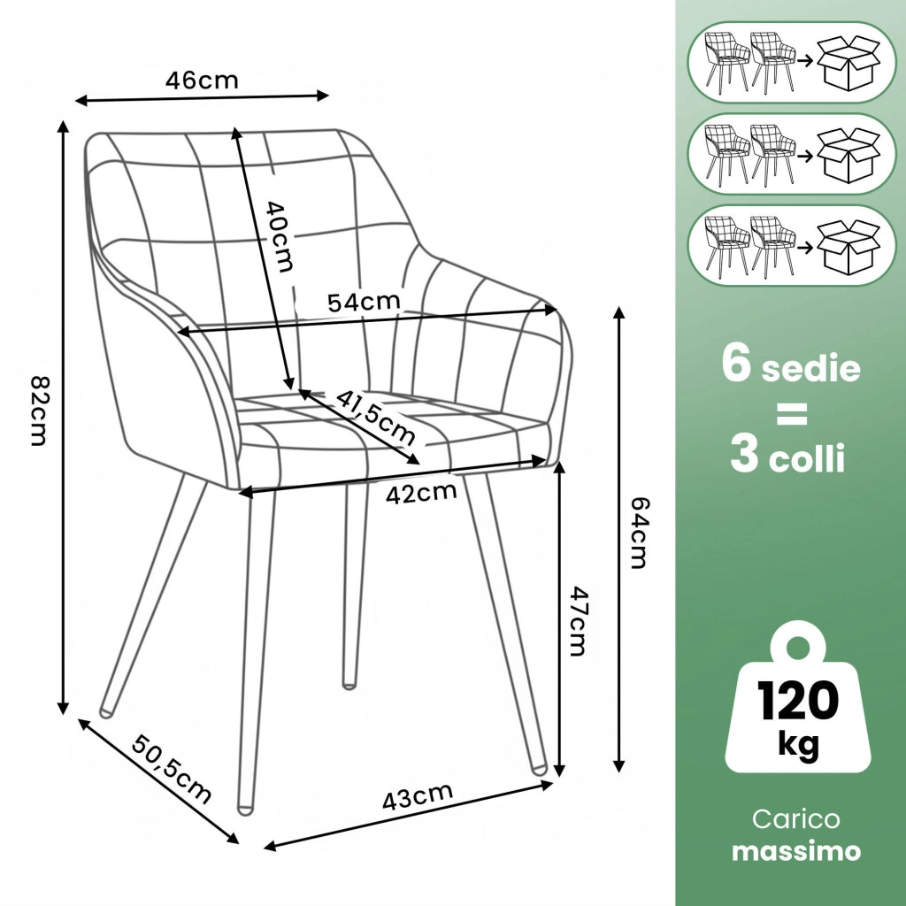 Set di 6 Sedie imbottite con cuciture quadrate LUXANO Beige gambe oro