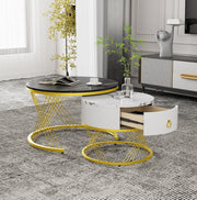 Set di 2 tavolini da caff¨¨ componibili in MDF bianco e oro con cassetto