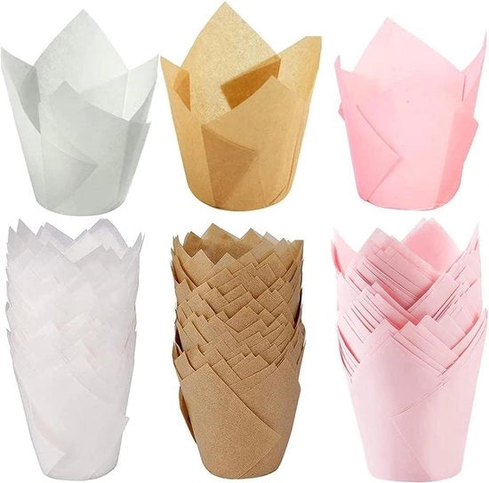 150 pezzi - Carta per cupcake in forma di muffin - Per la casa e le feste - Marrone scuro, Marrone chiaro, Bianco