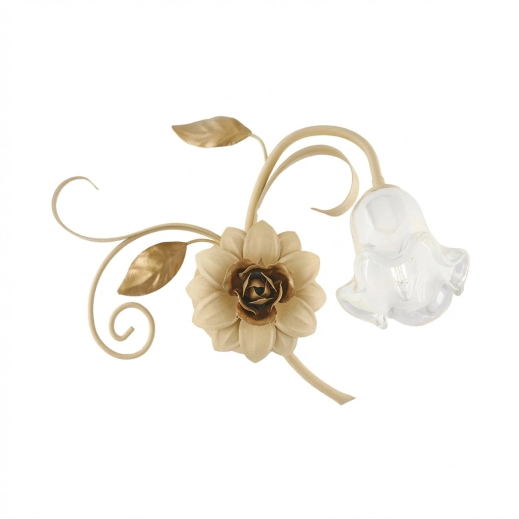 Applique Arte Povera Cesto Metallo Avorio E Oro 1 Luce E14