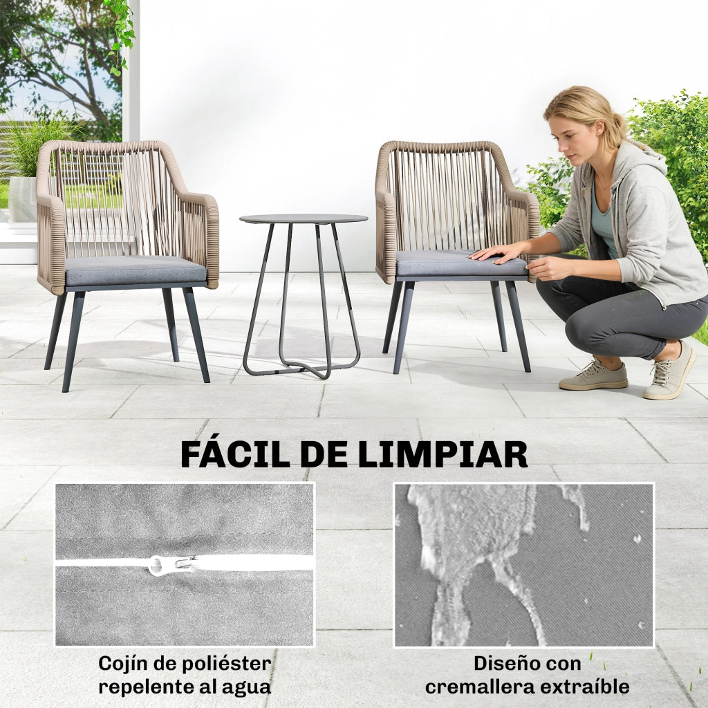 Sedia da giardino ¨C zephmum ¨C set di 2, in polyrattan e metallo, con cuscini e braccioli, 54x65x80 cm, grigio