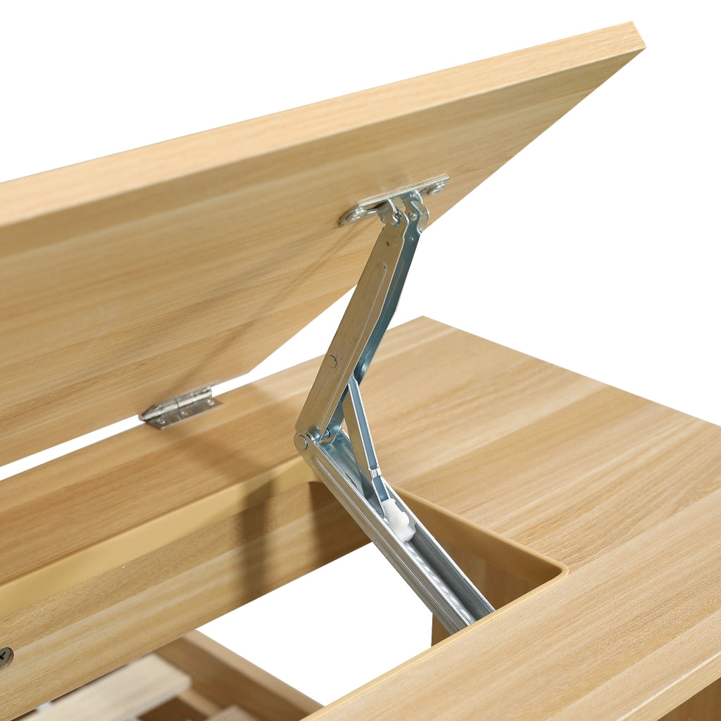 Letto con cassetti 90 × 200 cm con tavolo pieghevole regolabile e ripiano testiera in legno colore naturale