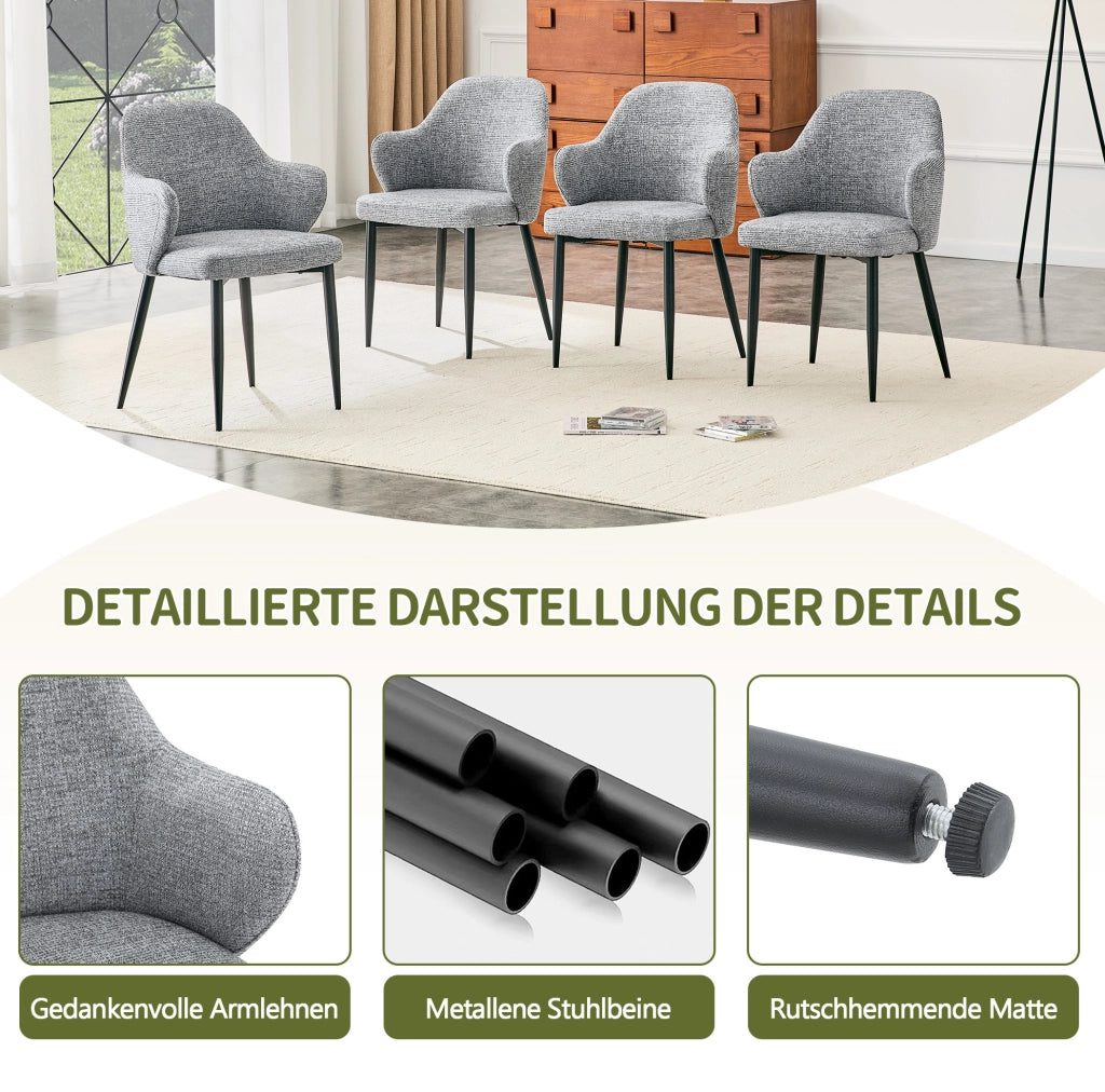 Set di 2 sedie da pranzo in tessuto grigio e metallo nero