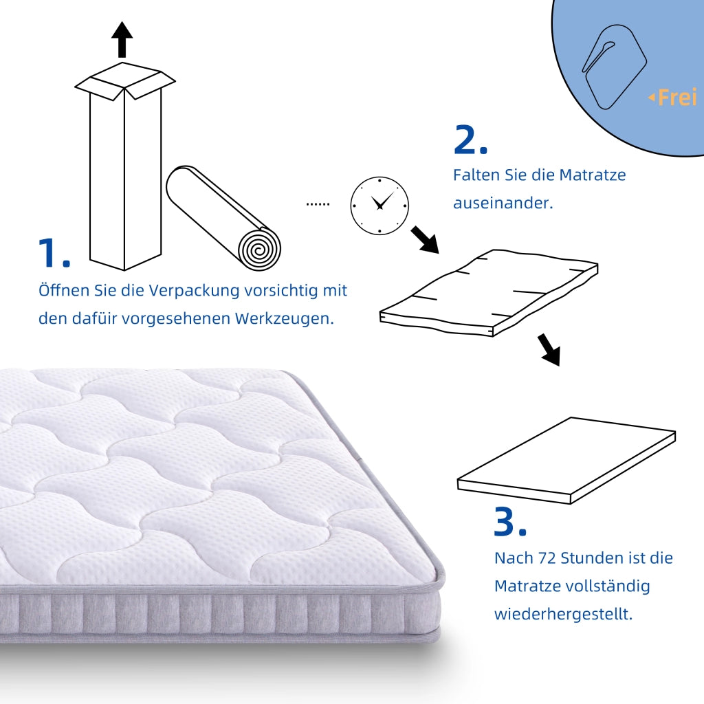 Materasso a molle insacchettate 140 × 190 × 10 cm a 7 zone, schiuma memory, bianco