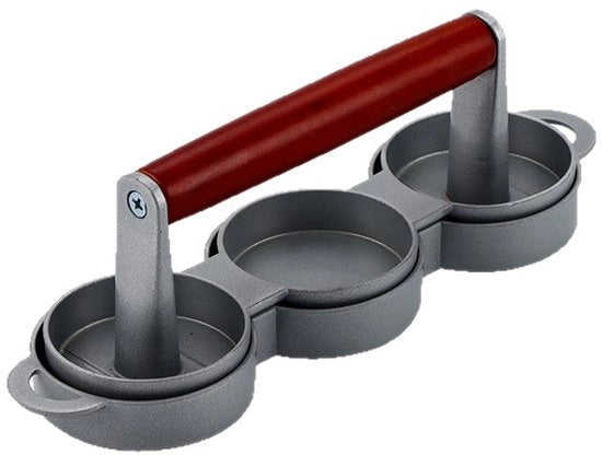 Hamburger pers per 3 mini-burgerpatties, 3 hamburger persi di alluminio fuso con rivestimento antiscivolo