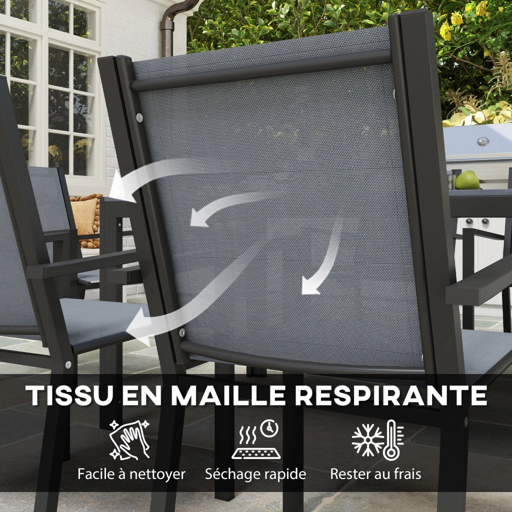 Set tavolo da pranzo giardino 6 persone ¨C Xylo ¨C sedie impilabili telaio acciaio grigio