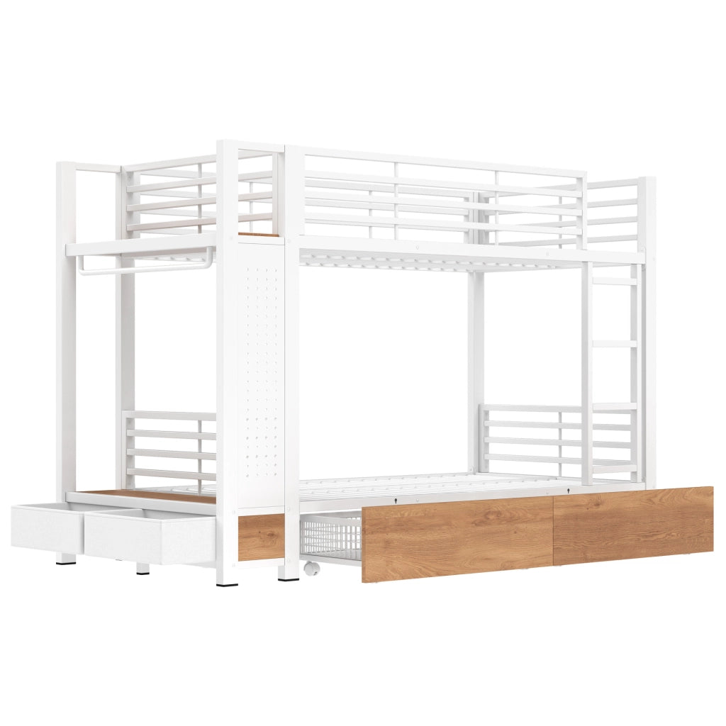 Letto a castello 90x200 cm con cassetti, LED e appendiabiti