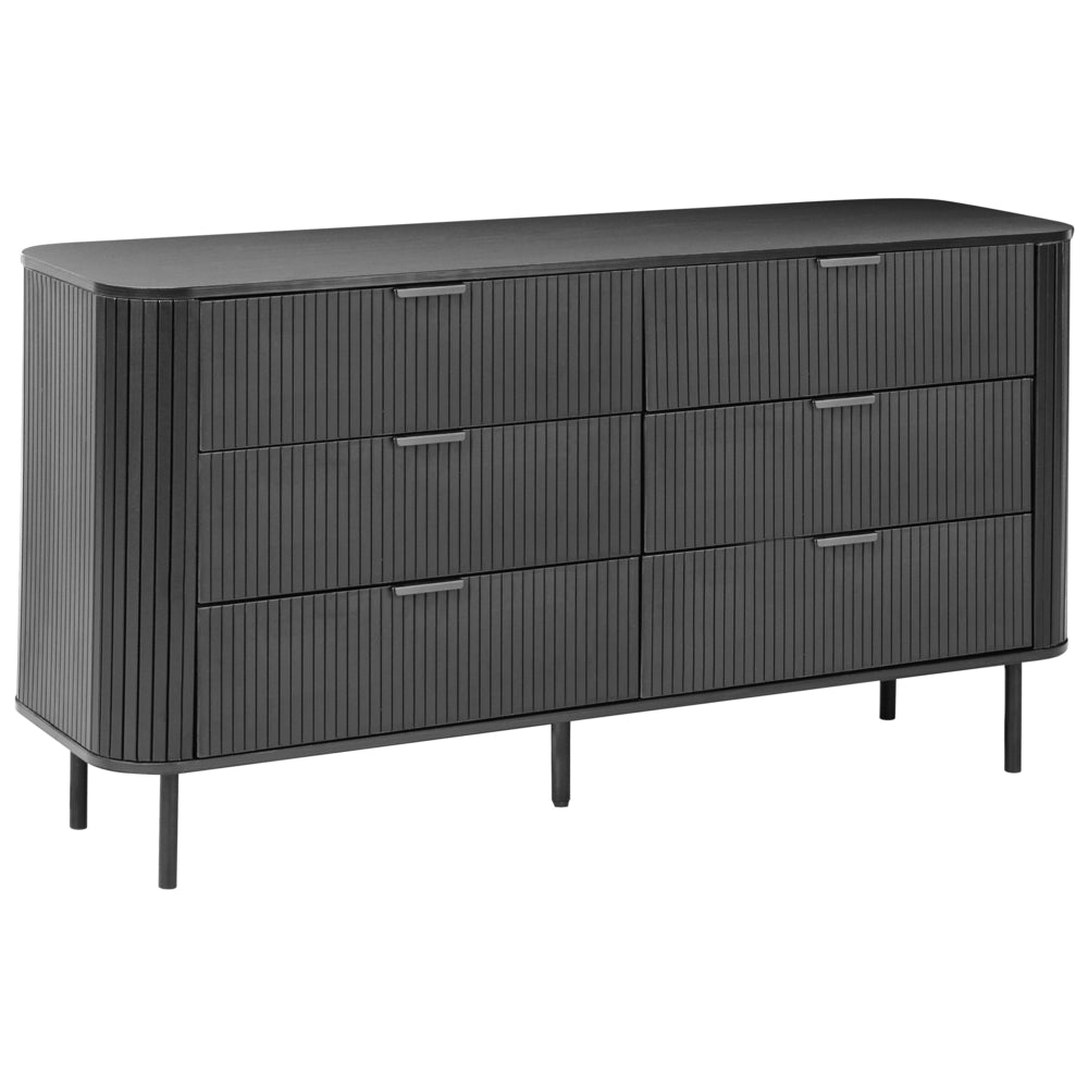 Cassettiera con 6 cassetti MDF legno chiaro gambe in metallo stile retrò