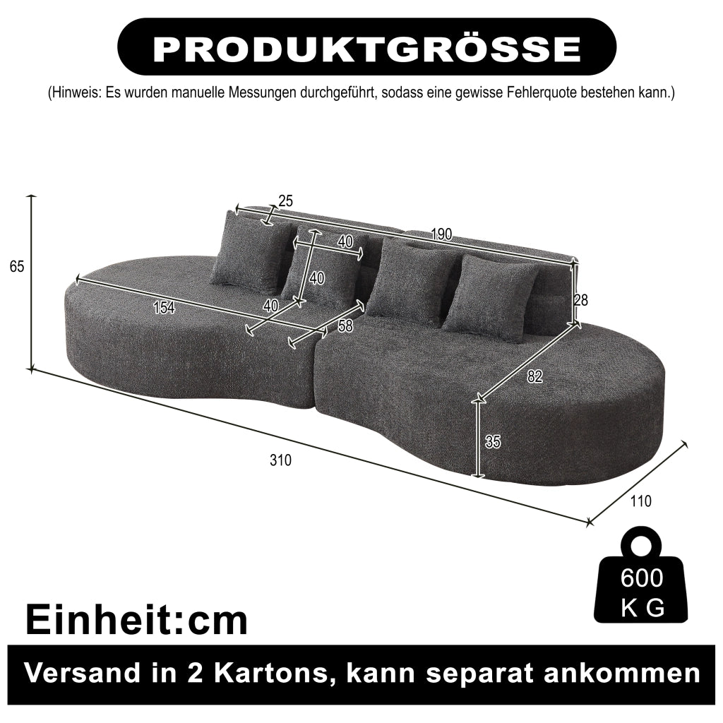 Divano Modulare 310 cm ¨C MINIMAL ¨C Tessuto Teddyfleece, Schiuma Memory, Moderno
