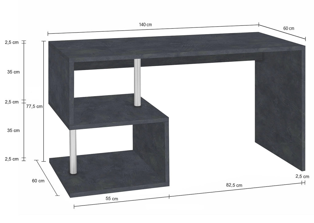 Scrivania con 2 Ripiani 140x60x77,5 cm Esse Ardesia
