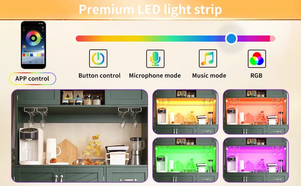 Mobile contenitore 120x40x188 cm, 4 ante e 2 grandi cassetti, illuminazione LED, ripiano snack e portabottiglie, verde/nero/bianco