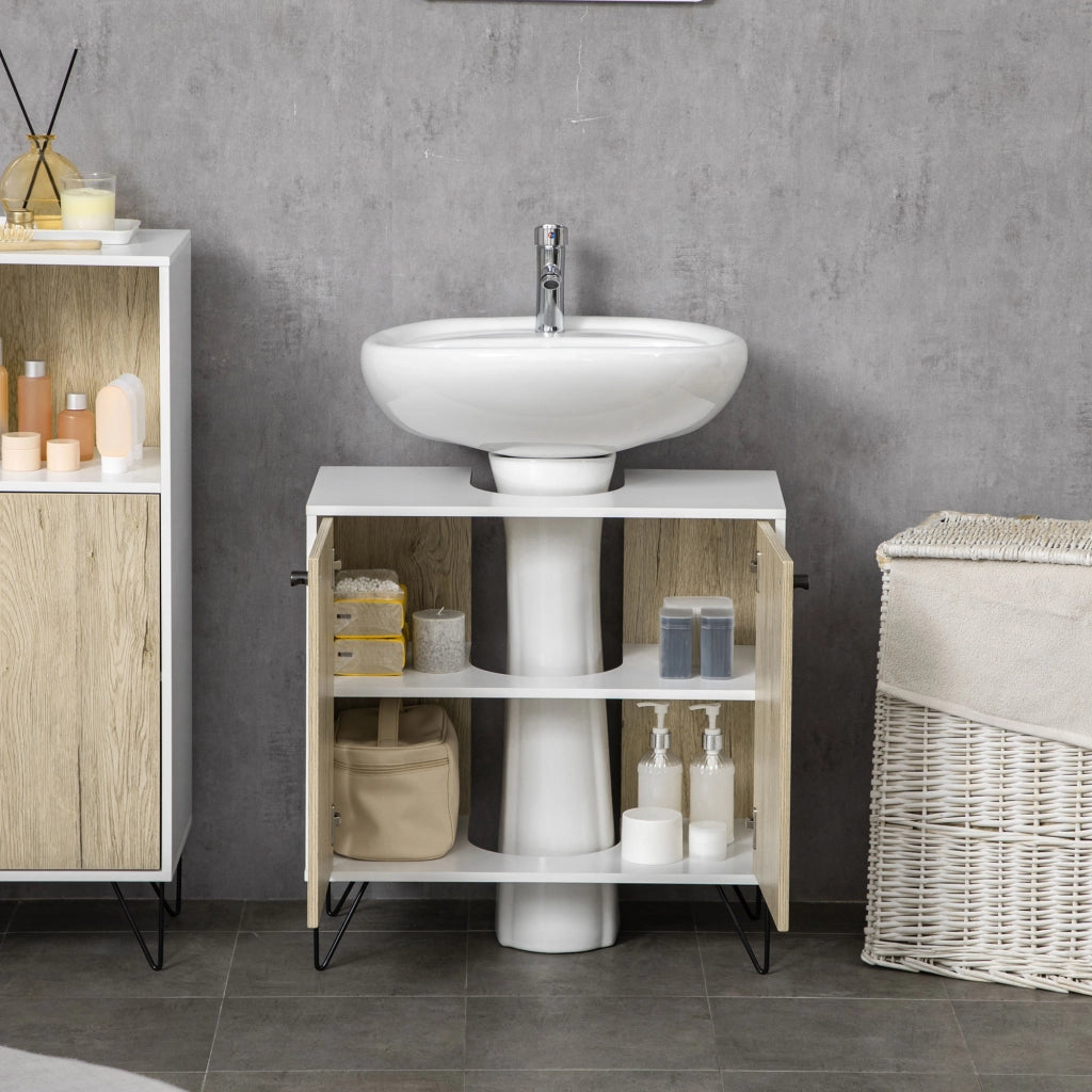 Mobile Bagno Sottolavabo con 2 Ante e Ripiano ¨C Minimal ¨C 60x30x60 cm Robe Bianco