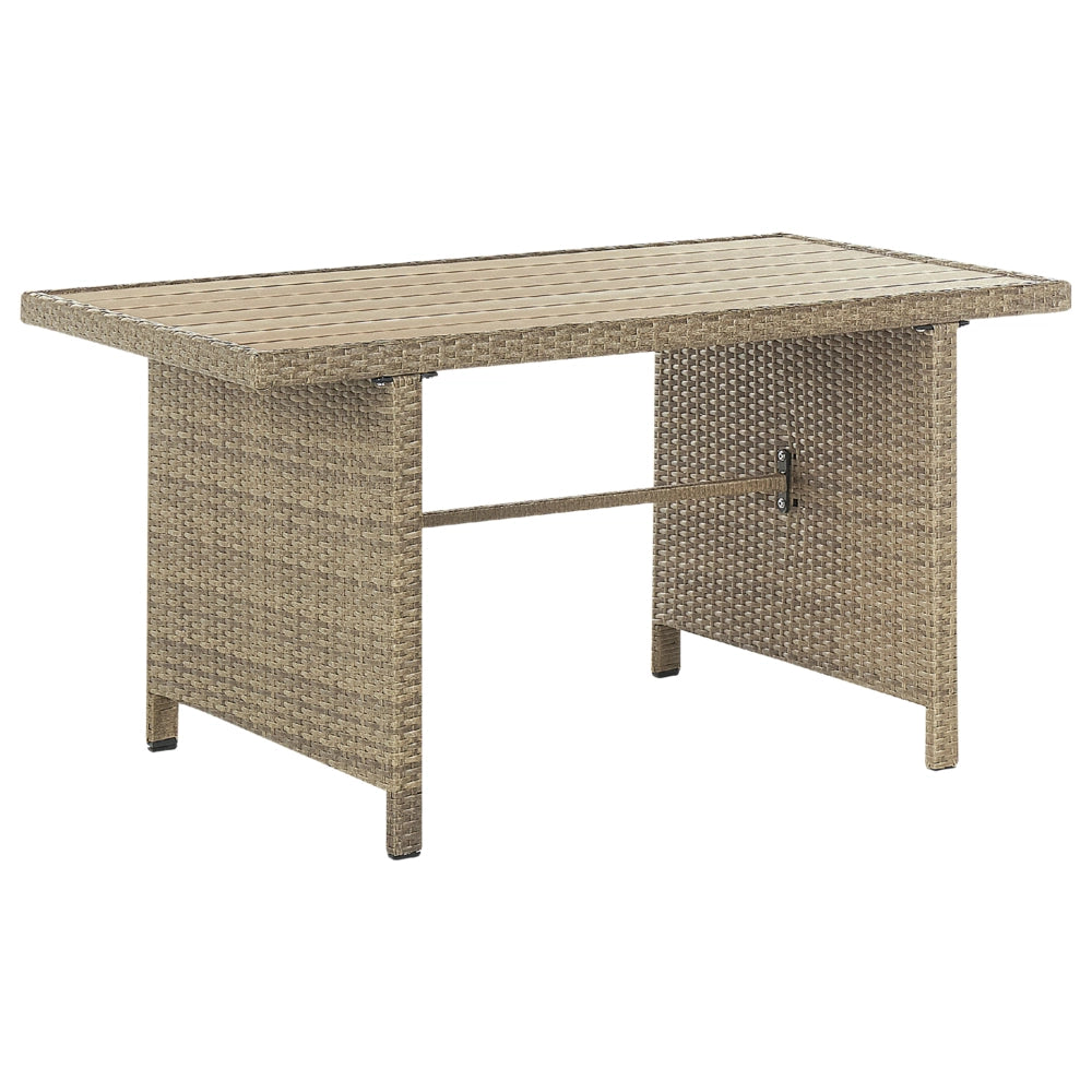 Set Divani Da Giardino Marrone Rattan Bianco Cuscini Divano A 5 Posti Tavolo Rettangolare 2 Poltrone 2 Pouf Set Da Pranzo All'aperto