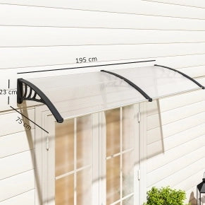 Pensilina per Porta 75x195x23 cm in Policarbonato Trasparente con Struttura in Alluminio, Protezione da Sole e Pioggia
