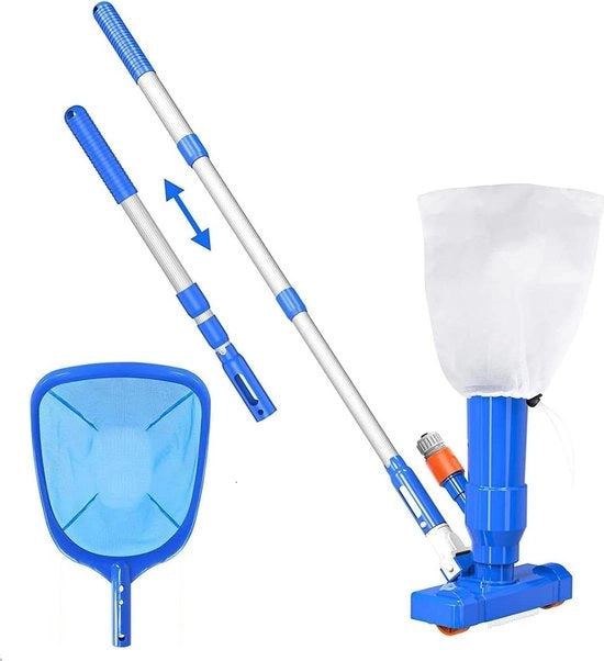 Pulitore di piscina da 90 cm con estensore di metallo - aspirapolvere portatile per piscine con setaccio - aspirapolvere per piscine con getto d'acqua - gettatori per la pulizia delle piscine, spa, laghi e vasche idromassaggio