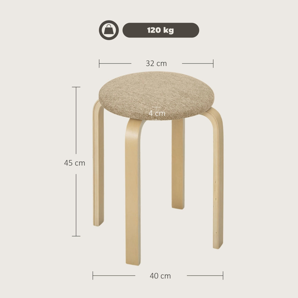 Set 4 Sgabelli Impilabili Rotondi Senza Schienale con Seduta Imbottita ¨C Xylo ¨C Kaki 40x40x45cm