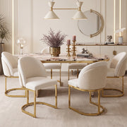 Set 6 sedie da pranzo in ciniglia beige con gambe metalliche dorate HOMVRA