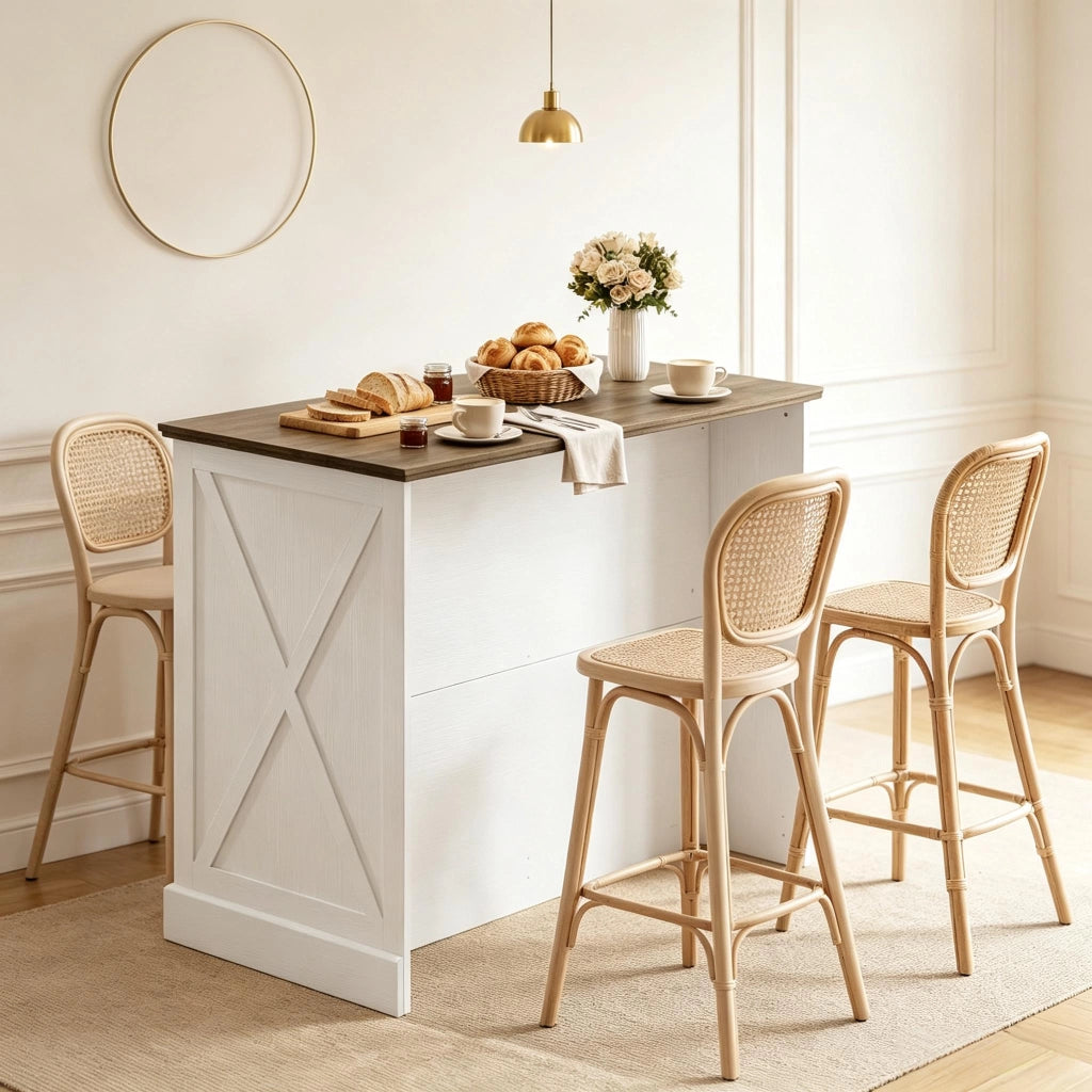 Isola da cucina fissa con 2 cassetti e ante scorrevoli; marrone e bianco stile farmhouse; 106;4x57x92 cm