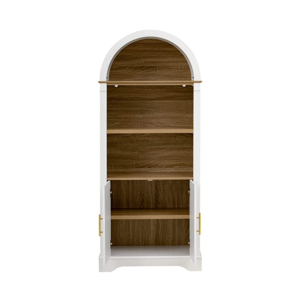 Credenza da cucina con 3 vani aperti ripiano regolabile ante doppie LED in MDF bianco 76.2 × 40.1 × 180 cm