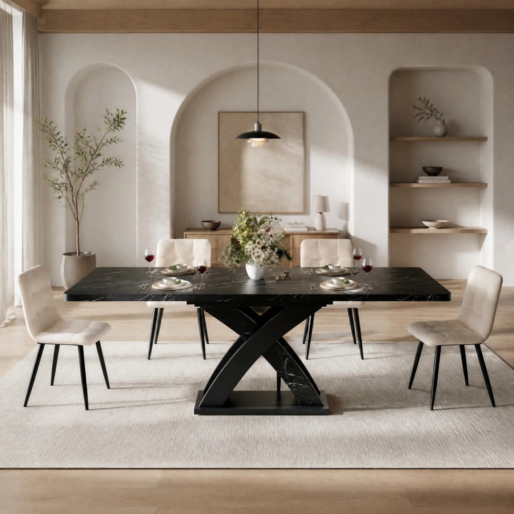 Tavolo da pranzo allungabile nero in MDF e metallo 120-160 cm
