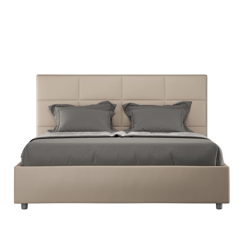 BS COM Letto matrimoniale king size contenitore imbottito 170x200 similpelle tortora