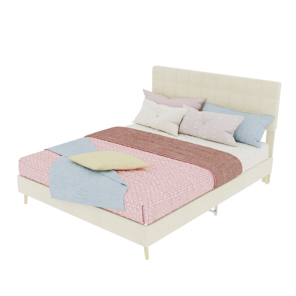 letto in velluto beige 140 x 200 cm