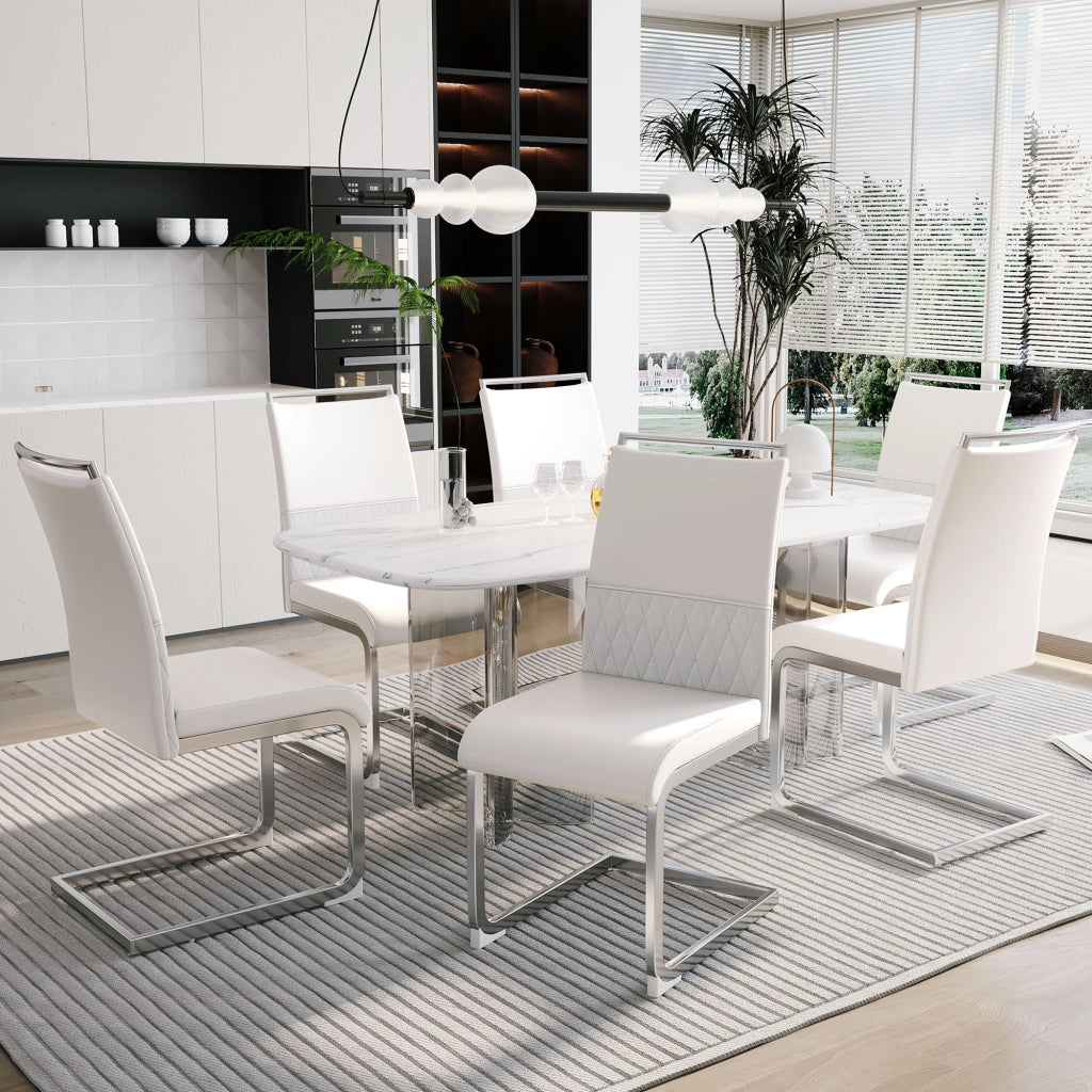 Sedie da Pranzo Set 6 Pezzi ¨C Xylo ¨C Schienale Alto Imbottito, Ecopelle e Tessuto, Bianco
