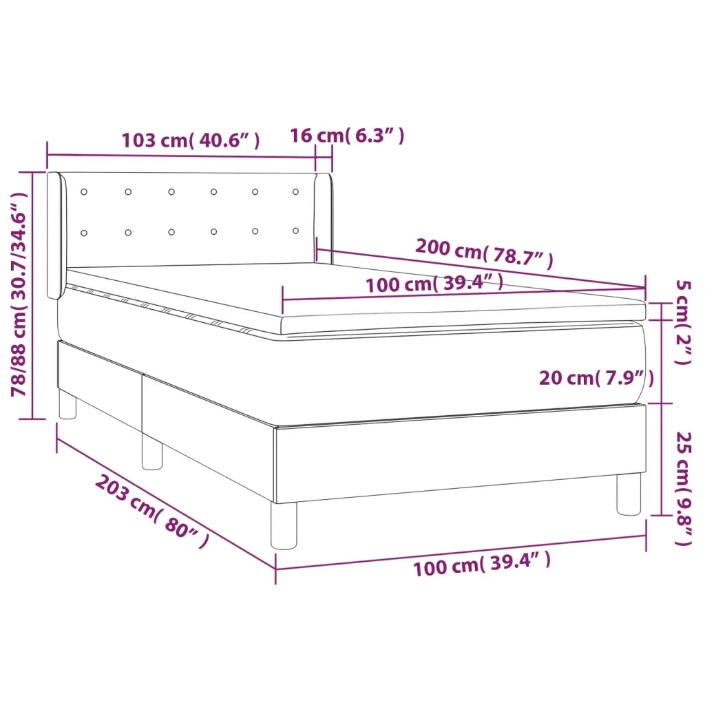 Giroletto a Molle con Materasso Grigio Scuro 100x200 cm Velluto 3131184
