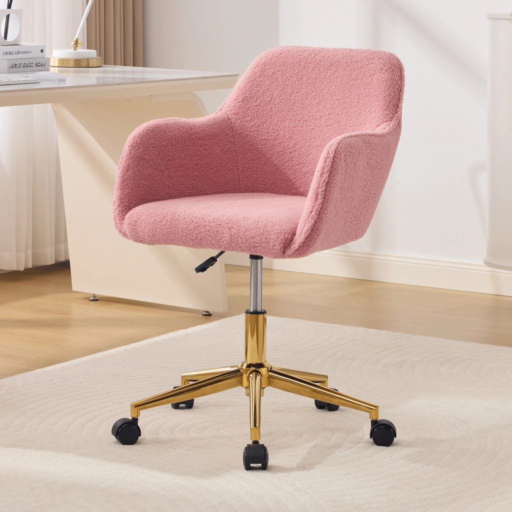 Sedia da ufficio rosa in tessuto teddy regolabile e girevole