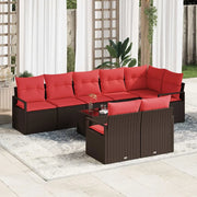 Set Divano da Giardino 9 pcs Marrone e Rosso polyrattan 3355113