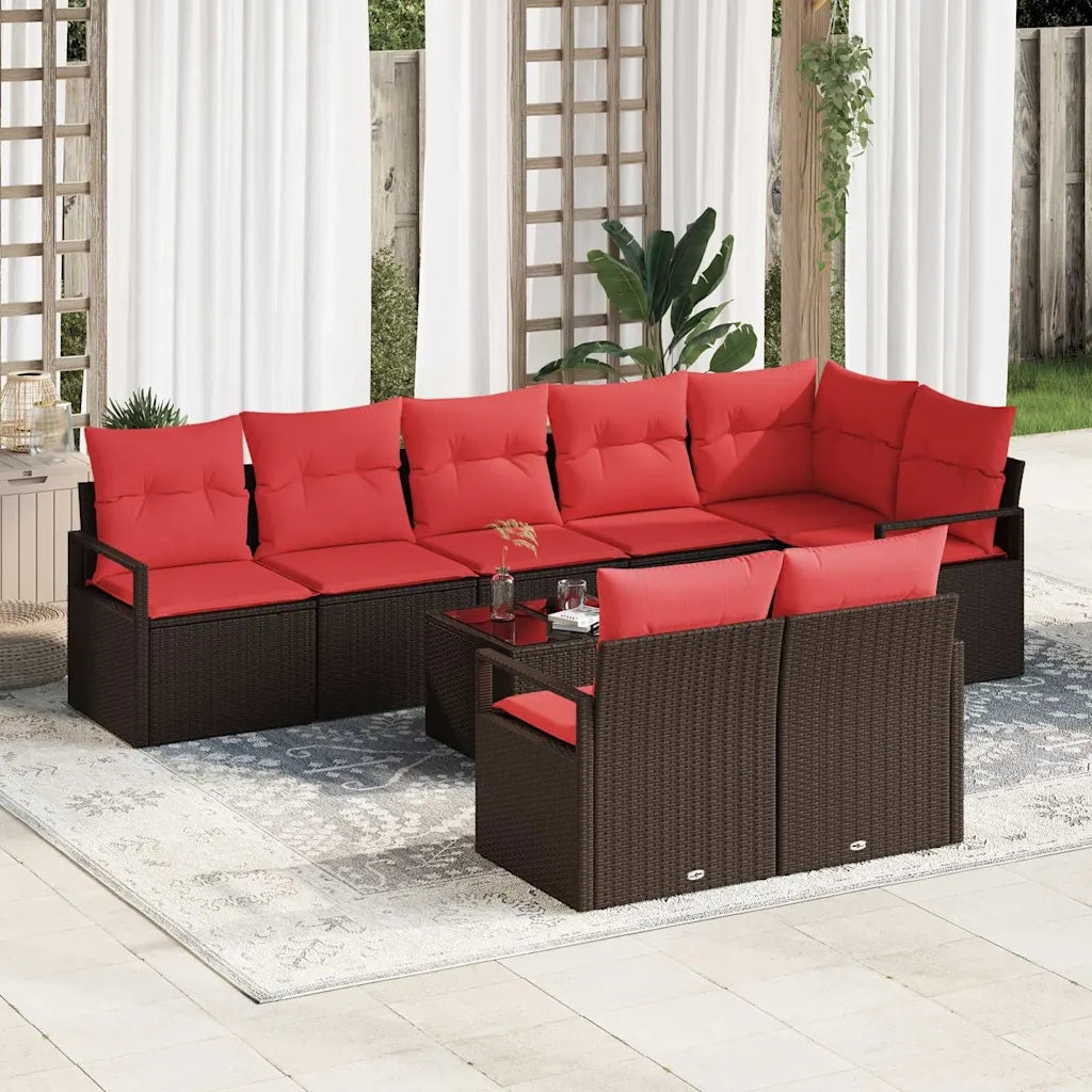 Set Divano da Giardino 9 pcs Marrone e Rosso polyrattan 3355113