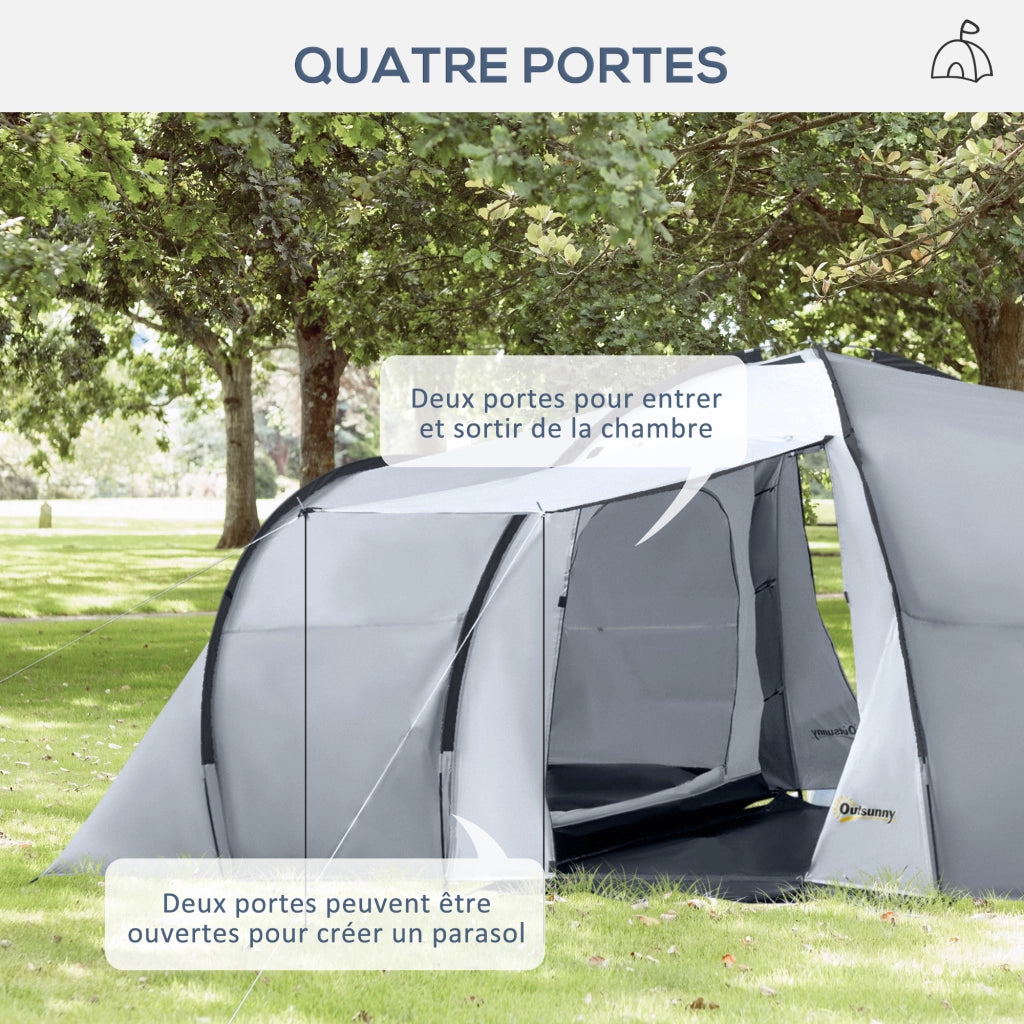 Tenda da Campeggio Familiare a Cupola 4-6 Persone con 2 Camere Soggiorno e Veranda Impermeabile 2000mm Anti-UV Multicolore Facile da Montare