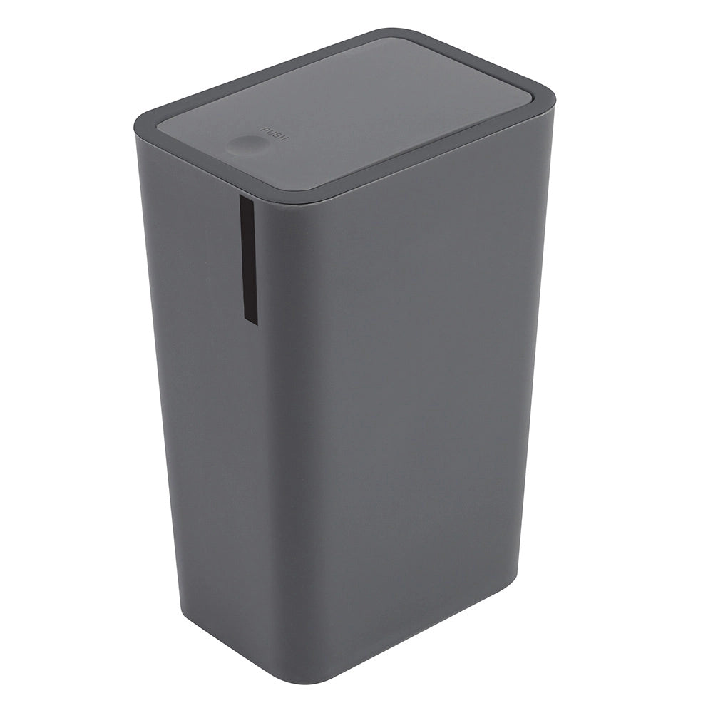 Pattumiera bagno da 8 litri in plastica grigia con coperchio Push