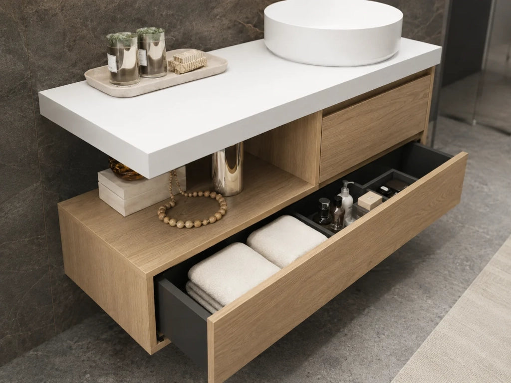 Mobile bagno componibile IBIZA QUATTRO con lavabo e colonna, senza specchio – Estepa