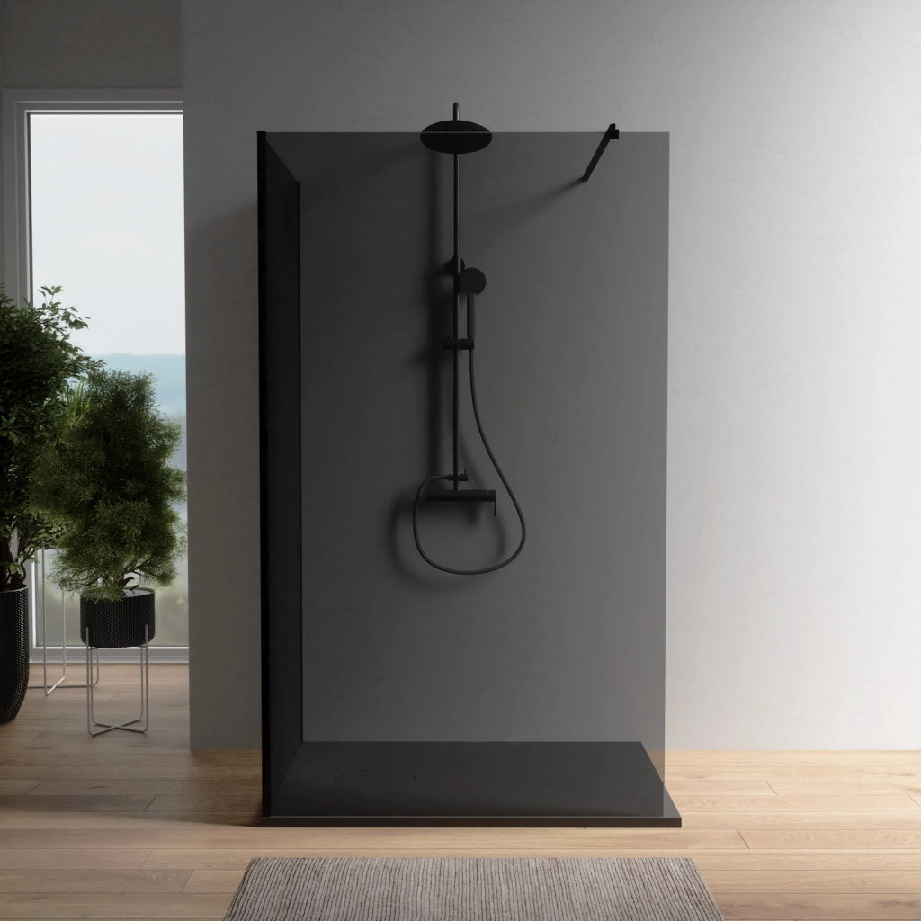 Doppio walk-in nero opaco 90x90 cm vetro 8mm fumè anticalcare h200 | Keros