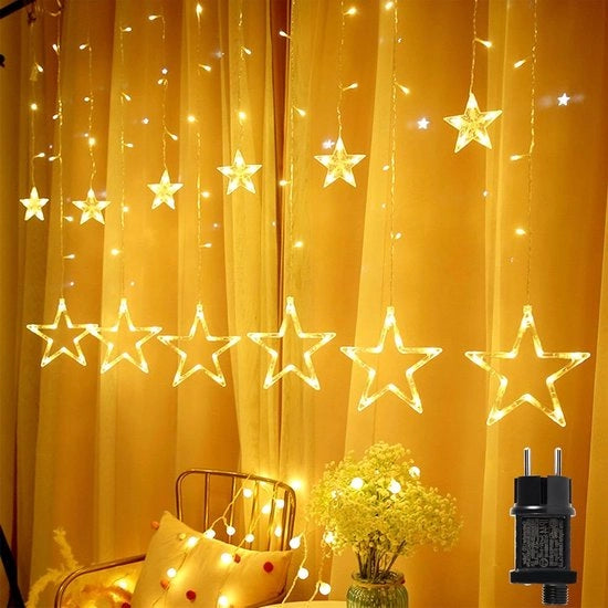 Fascia luminosa con 12 stelle LED - Illuminazione di Natale con timer per illuminazione interna - 138 LED, 31 V, caldo bianco, 8 modalità - Tendalino acqua resistente per Natale