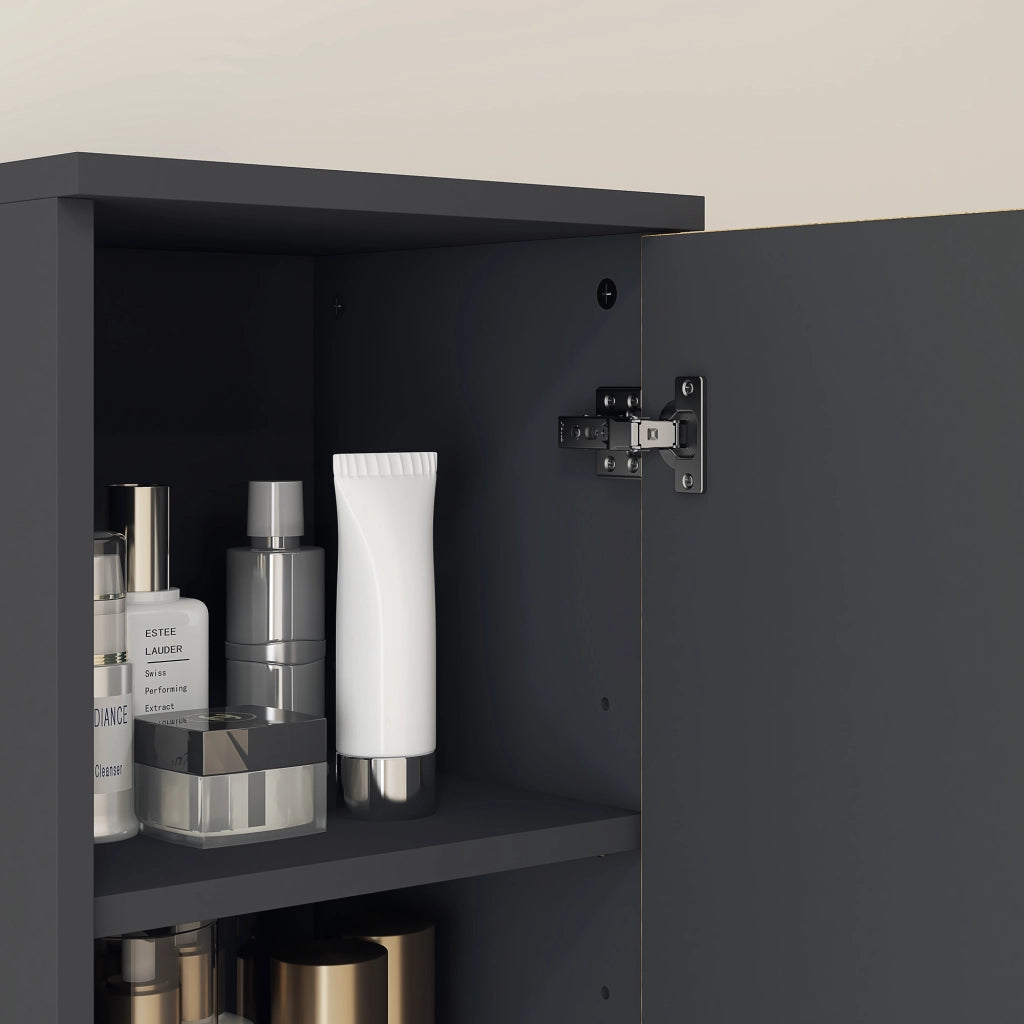 Mobile a Colonna Bagno 30x30x183 cm con 2 Ripiani Aperti e 2 Armadietti a 2 Livelli in Truciolato Rovere