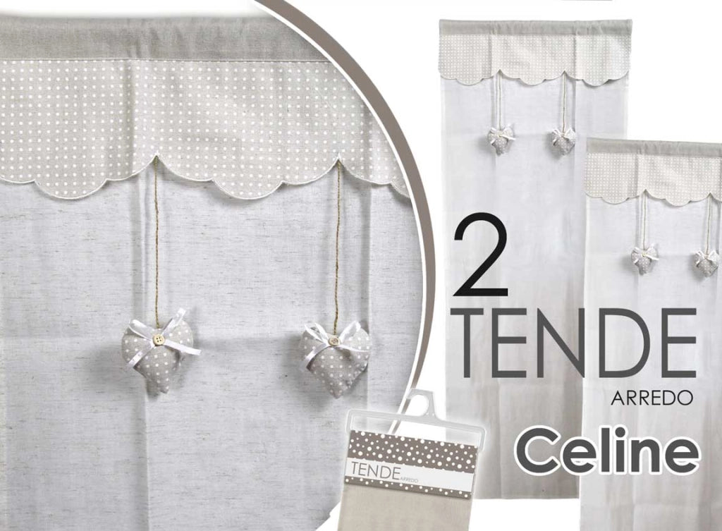 TENDA ARREDO CELINE 2 PEZZI DECORAZIONE CUORI 100% POLIESTERE 60 X 150 CM