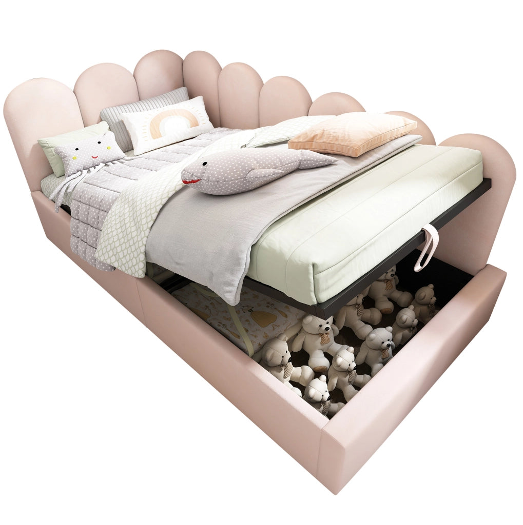 Letto da giorno 90x190 cm con contenitore idraulico in velluto rosa