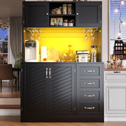 Credenza alta 120x40x188 cm in MDF nero con LED e contenitore integrato