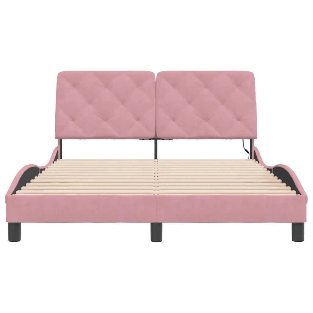 Giroletto con LED senza Materasso Rosa 140x190 cm in Velluto
