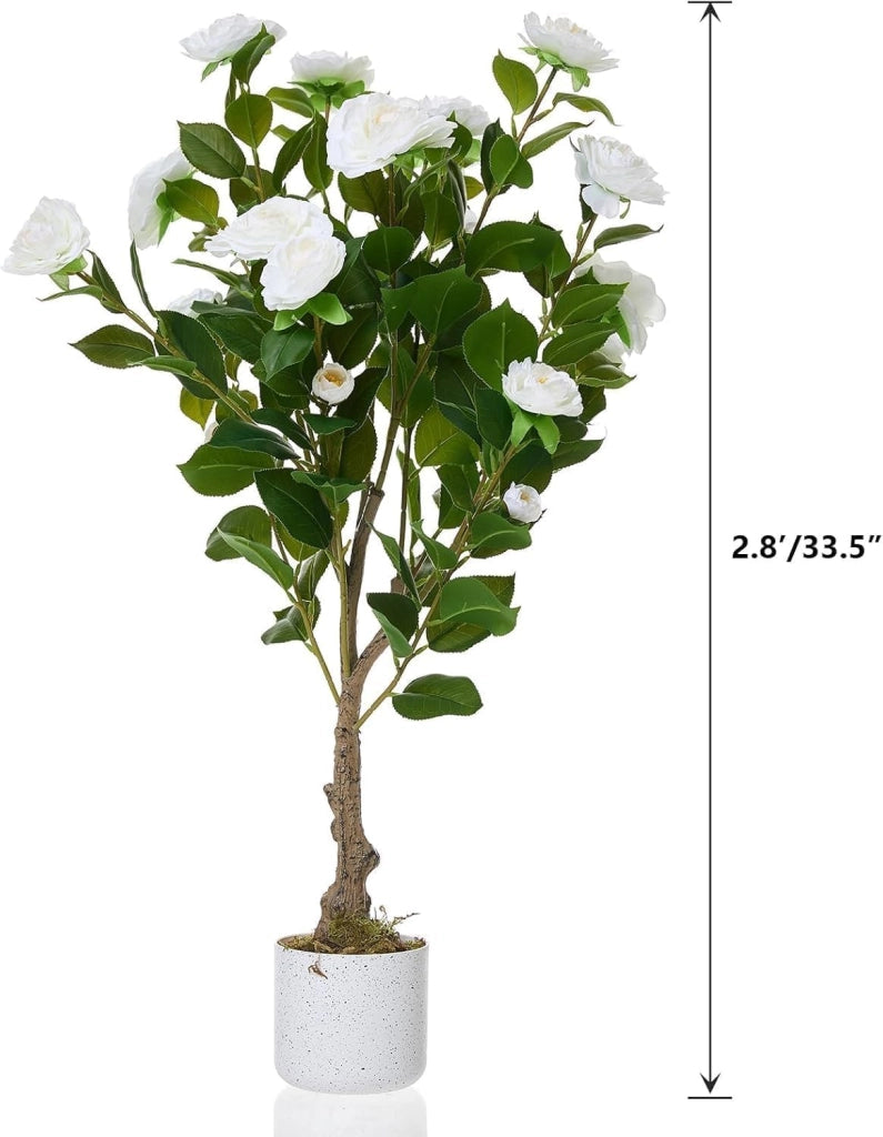 Set 2 Piante di Camelia Artificiale 85 cm Fiorite in Vaso per Casa e Ufficio