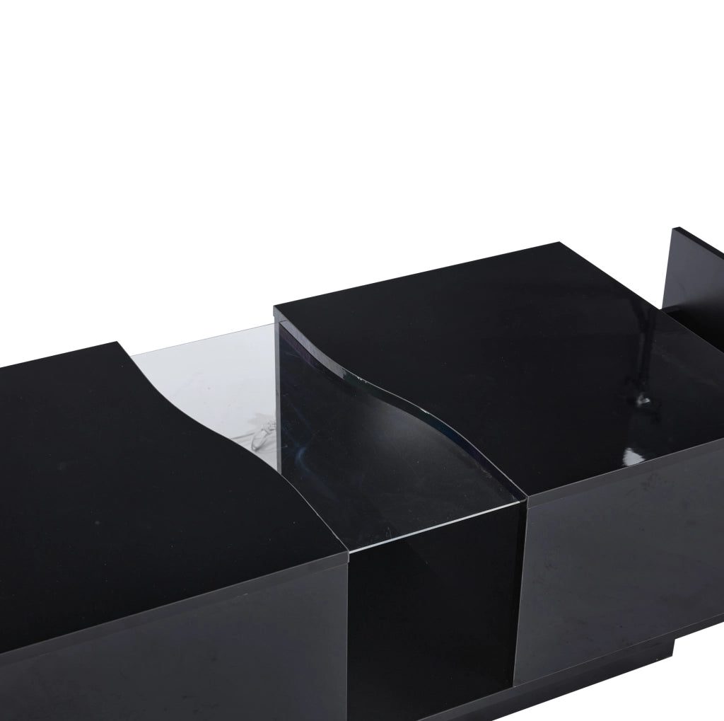 Tavolino da caff¨¨ LED 100x50x35 cm con 2 cassetti in MDF e acrilico nero