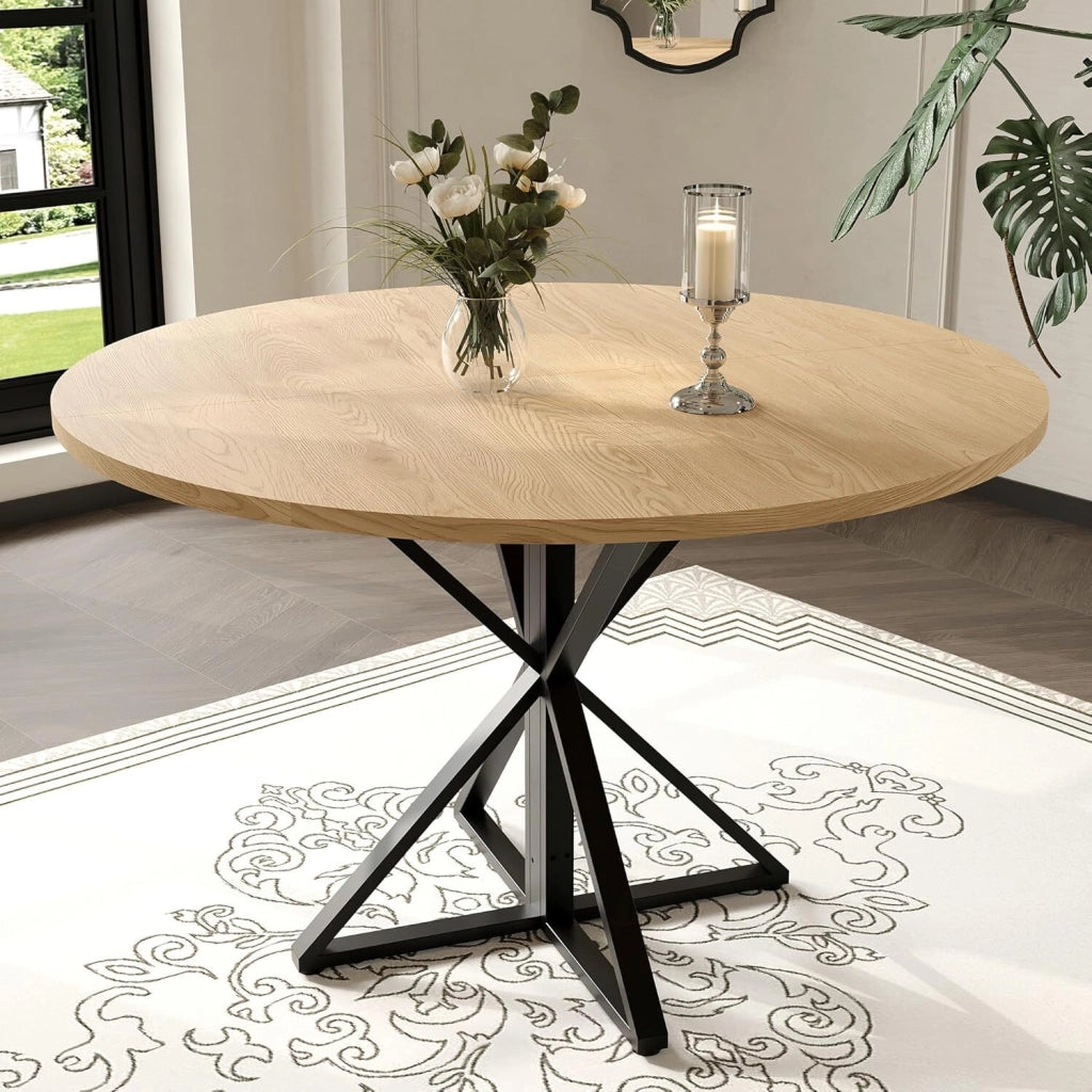 Tavolo da Pranzo Rotondo 120 cm per 4-6 Persone Struttura Metallo - Legno Naturale