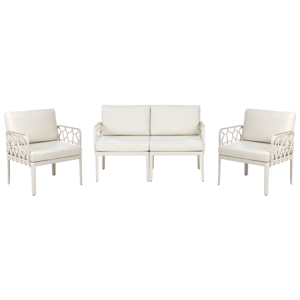 Set di divani da giardino 4 posti con struttura sintetica con cuscini beige chiaro design modero